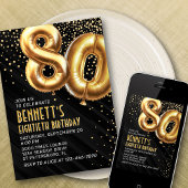 80e verjaardag Gold Black Invitation Kaart