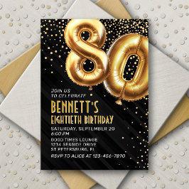 80e verjaardag Gold Black Invitation Kaart