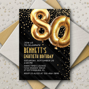 80e verjaardag Gold Black Invitation Kaart