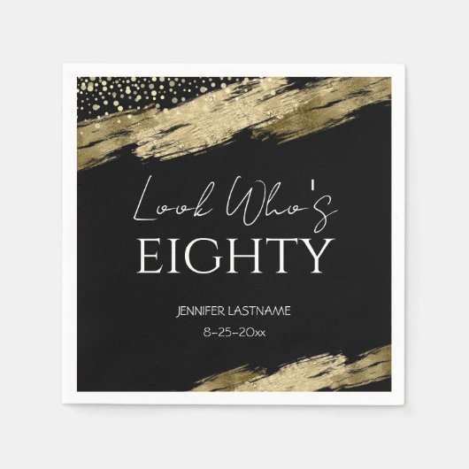 80e verjaardag Gold Black Kijk naar wie er is Servet (Voorkant)