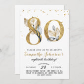 80e verjaardag "Gold Floral" Kaart (Voorkant / Achterkant)