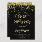80e verjaardag Gold Glitter Confetti Black Kaart (Voorkant / Achterkant)
