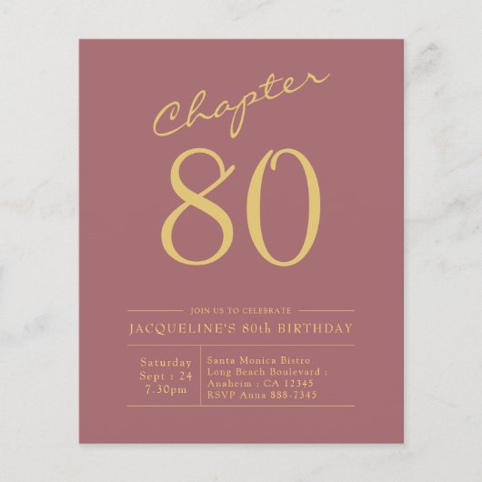 80e verjaardag Gold Pink Budget Uitnodiging Flyer (Voorkant)