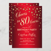 80e verjaardag - Gold Red Kaart (Voorkant / Achterkant)