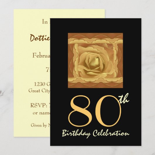 80e verjaardag GOLD Roos Square W1103 Kaart (Voorkant / Achterkant)