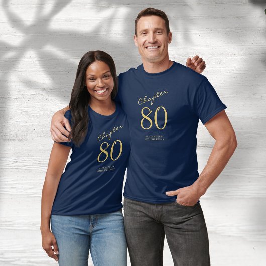 80e verjaardag Gold Script Blue T-shirt