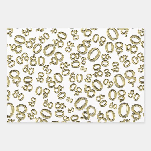 80e verjaardag Gold & White Number Pattern 80 Inpakpapier Vel (Voorkant)