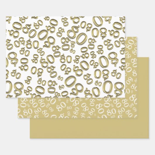 80e verjaardag Gold & White Number Pattern 80 Inpakpapier Vel (Set)
