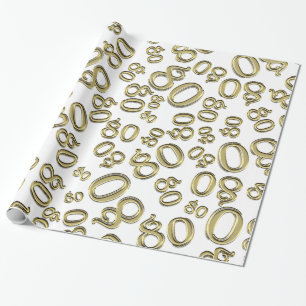 80e verjaardag Gold/wit nummer 80 Patroon (L) Cadeaupapier