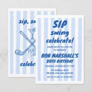 80e Verjaardag Golf Krachtig Blauwe Typografie Str Kaart