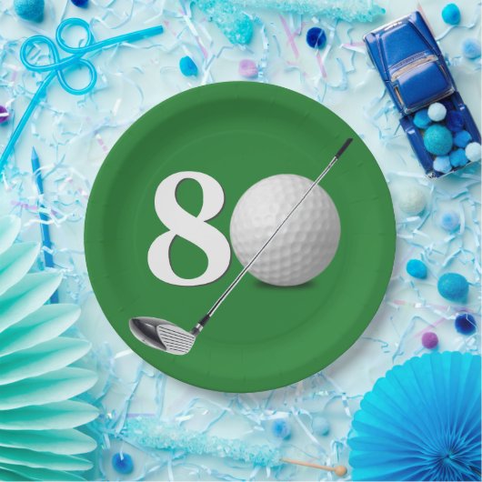 80e verjaardag golfbal en club papieren bordje (Feest)