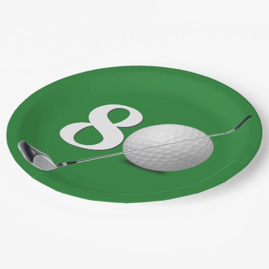 80e verjaardag golfbal en club papieren bordje (Gekanteld)
