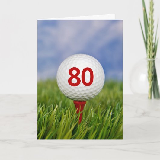 80e verjaardag Golfbal op rood T-shirt Kaart (Voorkant)