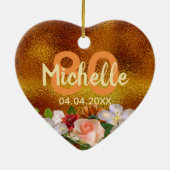 80e verjaardag goud florale naamdatum keramisch ornament (Achterkant)