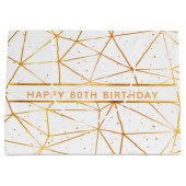 80e verjaardag: Goud geometrisch patroon op wit Groot Cadeauzakje (Voorkant)