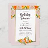 80e verjaardag Goud Lijst Roze Bloemen Feest Kaart (Voorkant / Achterkant)