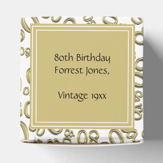 80e verjaardag Goud/Wit Nummerpatroon Bedankdoosjes (Bovenkant)
