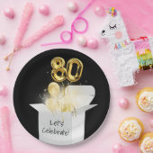 80e verjaardag goudballonnen in witte doos papieren bordje (Feest)