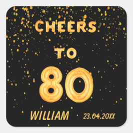 80e verjaardag gouden ballonnen zwarte kasten 80 vierkante sticker