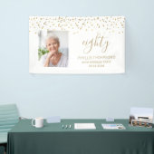 80e verjaardag Gouden Confetti Driehoeken Foto wit Spandoek (Beurs)