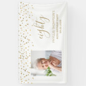 80e verjaardag Gouden Confetti Driehoeken Foto wit Spandoek (Verticaal)