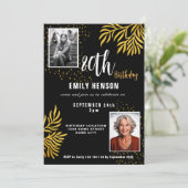 80e verjaardag gouden gebladerte 2 fotofeest kaart (Staand voorkant)