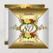 80e verjaardag Gouden gele rozen Kaart (Voorkant / Achterkant)