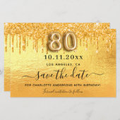 80e verjaardag Gouden glitter Bewaar de datumkaart (Voorkant / Achterkant)