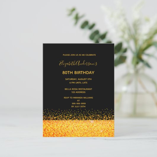 80e verjaardag gouden gouden glans uitnodiging (Staand voorkant)