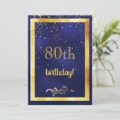 80e verjaardag gouden lijst blauw kaart (Staand voorkant)