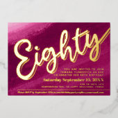 80e verjaardag gouden rode roze was folie uitnodiging (Voorkant)