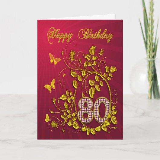 80e verjaardag gouden vlinders kaart (Voorkant)