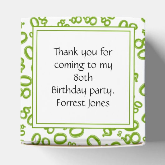 80e verjaardag groen/wit nummerpatroon bedankdoosjes (Bovenkant)