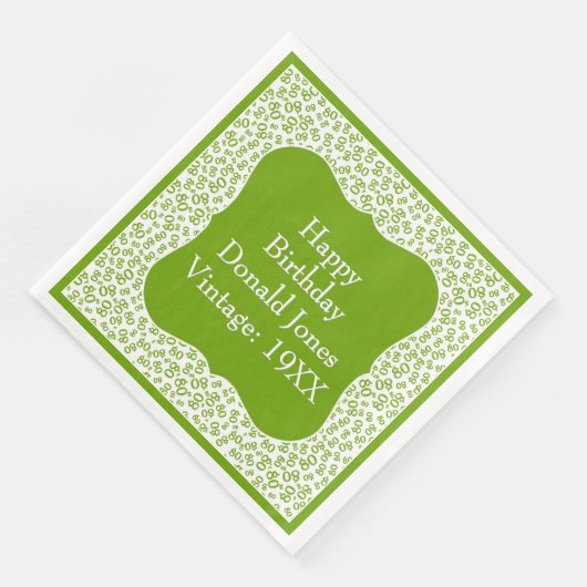 80e verjaardag Groen/Witte beugel Getal Patroon Servet (Hoek)