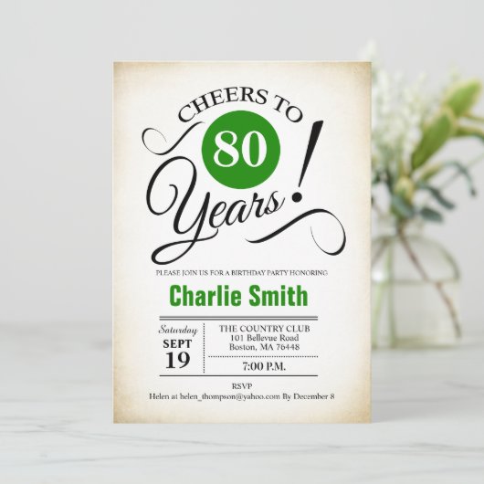 80e verjaardag - Groen zwart wit Kaart (Staand voorkant)