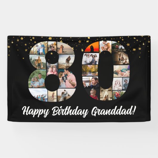 80e verjaardag grootouder foto montage spandoek (Horizontaal)
