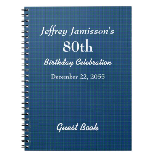80e verjaardag Guest Book Blue Pset, naam Notitieboek (Voorkant)
