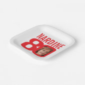 80e verjaardag helderrood wit 80 aangepaste foto papieren bordje (Gebogen)