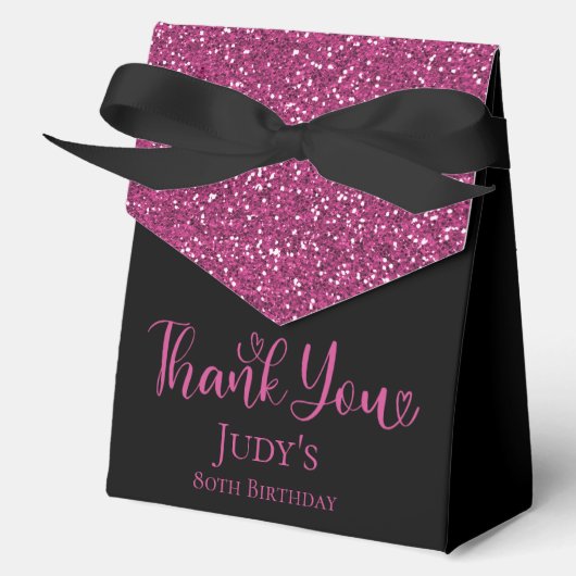 80e verjaardag hete roze glitters zwarte bedankt bedankdoosjes (Voorkant)