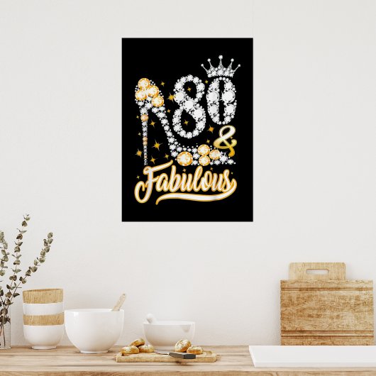 80e verjaardag Hoge Hiel Shoes Crown Diamond Poster (Keuken)