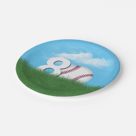 80e verjaardag honkbal in groen gras papieren bordje (Gekanteld)