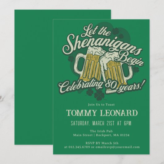 80e verjaardag Iers St.Patrick's Day Bier Kaart (Voorkant / Achterkant)