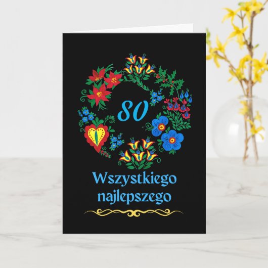 80e verjaardag in het Pools Wszystkiego najlepszeg Kaart (Gele Bloem)