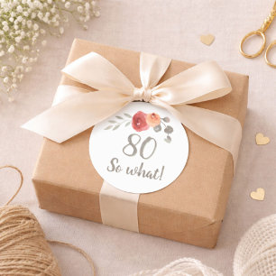 80e Verjaardag Inspirerend Waterverf Bloemen Ronde Sticker