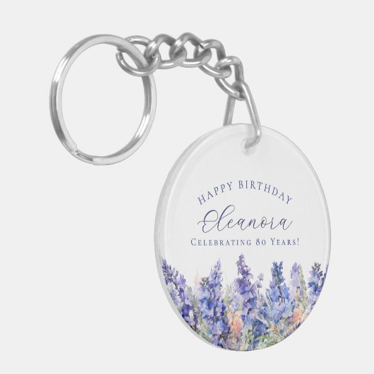 80e Verjaardag Juli Geboorte Bloem Gift Custom Sleutelhanger (Voorkant Links)