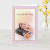 80e verjaardag Kaart met oude handen en bijbel (Gele Bloem)