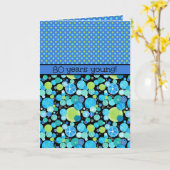 80e verjaardag Kaart: Quirky Moons and Polka Dots Kaart (Gele Bloem)