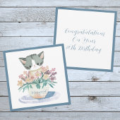 80e verjaardag | Kitten zitten in een pot met bloe Kaart