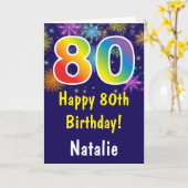 80e verjaardag Kleurrijk Regenboog Vuurwerk Marine Kaart (Gele Bloem)