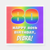 80e verjaardag: kleurrijk, vun regenboogpatroon #  servet (Voorkant)